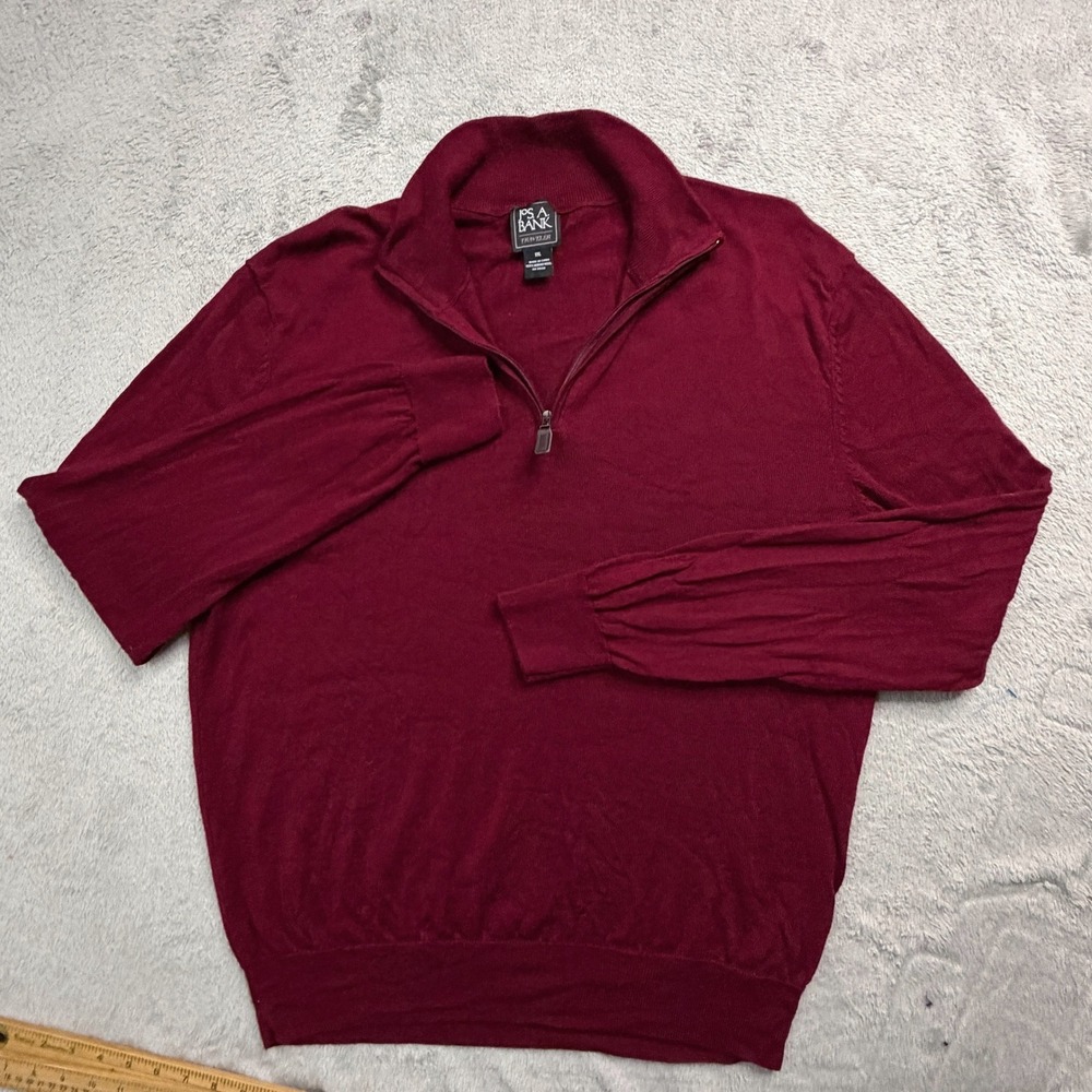 Jos. A. Bank Traveler Mens XXL Burgundy 100% Merino Wool Quarter Zip Sweater